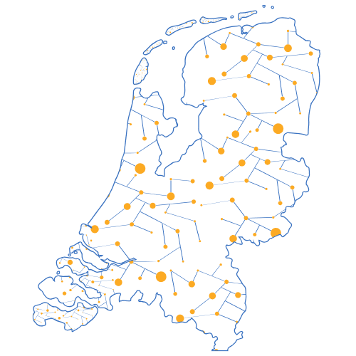 Kaart van Nederland met de regio's waar onze fulfilment-partners actief zijn